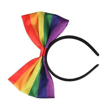 Colorful Rainbow Bowknot Hair Hoop Beautiful Fabric Art Rainbow Bow Headband Soft Durable Party Head Hoop Party Supplies