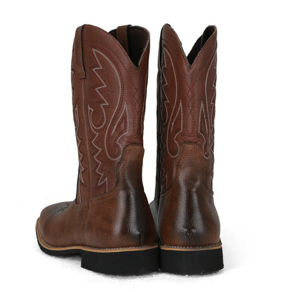 Bottes de cowboy Western pour hommes Noir Marron PU Cuir Bottes Rétro Hommes Rading Bottes Hommes Brodé Mi-Mollet Moto Bottes Taille 48