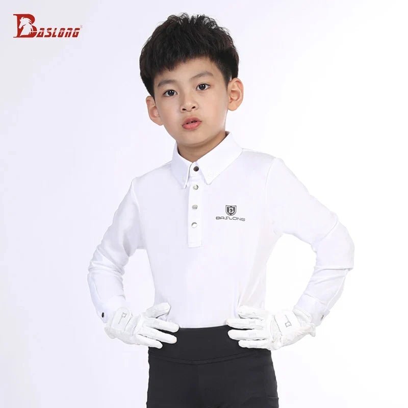 Baslong T-shirt pour enfants, haut à manches longues, protection solaire respirante, vêtements de chevalier pour garçons et filles, compétition d'équitation, vêtements de chevalier