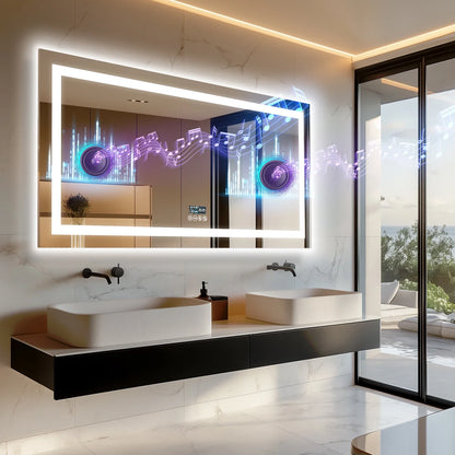Fissuraminants pour miroir de maquillage LED, miroir de courtoisie avec lumières, miroir de maquillage à intensité variable, affichage numérique Bluetooth intelligent, mémoire de 3 couleurs