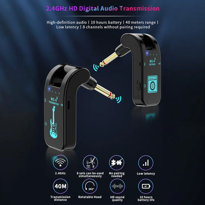 2.4G Wireless Guitar System Guitar Transmitter Receiver Set for Electric Guitar Bass 48K/16bit Real-time Transmission