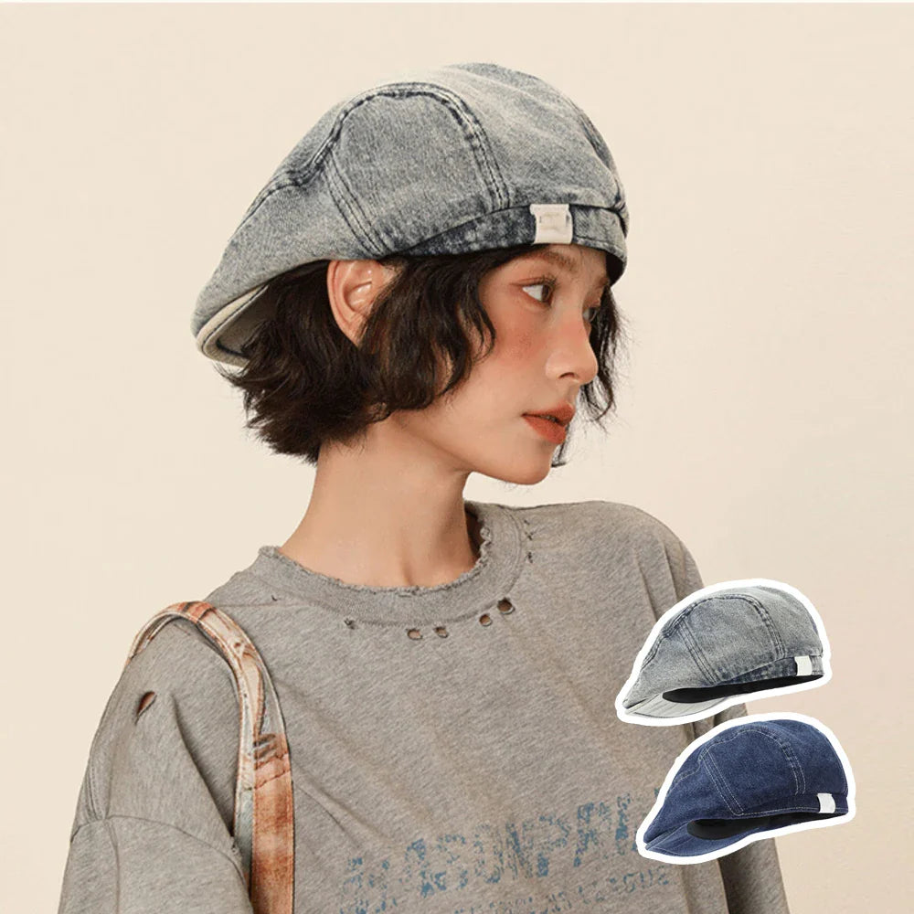 Béret de Cowboy en Denim pour femmes, chapeau de journal britannique décontracté, casquette flatcap, accessoire de mode