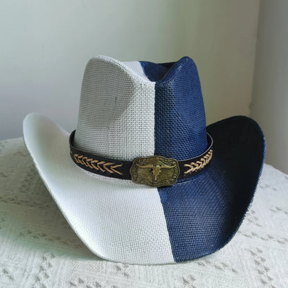Hand-painted Western Cowboy hat Bronze green hat for men women Large Brim stiff straw hat summer sombrero vaquero hombreковбойс