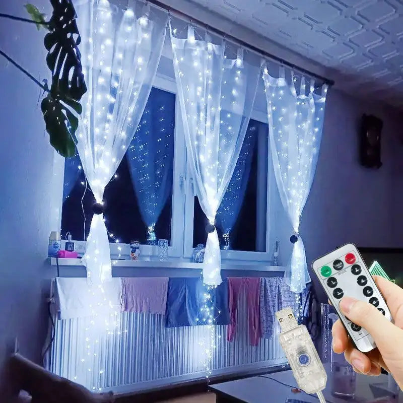 Rideau Lumineux LED USB avec Télécommande, Guirxiété Lumineuse, 8 Modes, 3 m, 6m, Vacances, Mariage, Dégradé, Chambre, Salon, Décor