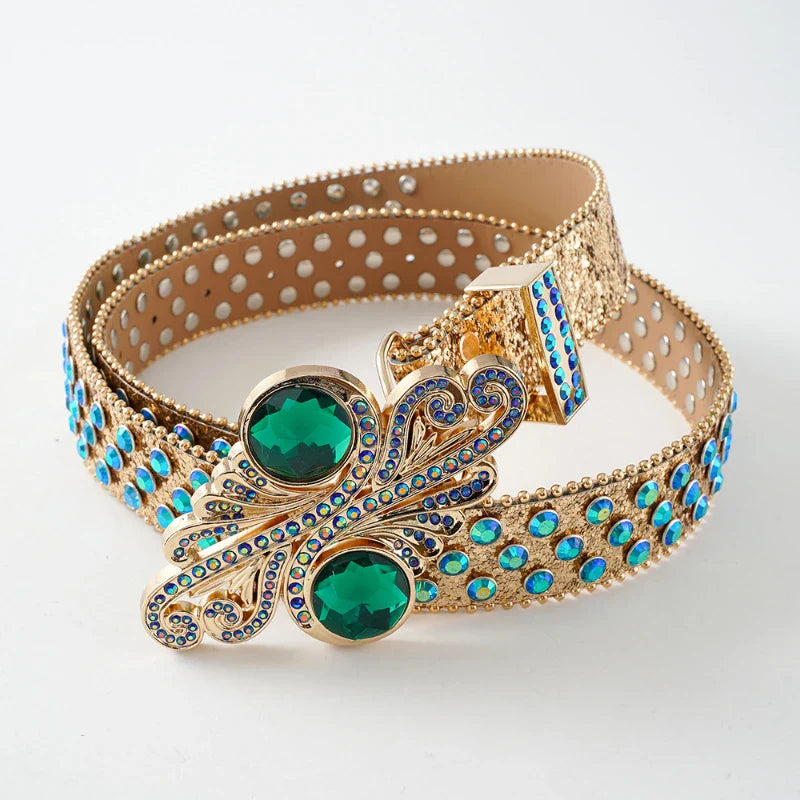 Nouvelle ceinture en strass de créateur, ceinture de cowboy western cloutée de diamants, ceinture punk bling en cuir PU véritable de haute qualité pour femme et homme
