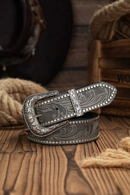Ceinture de cowboy western en cuir synthétique – Ceinture pour homme avec décoration taureau gravée florale pour jeans
