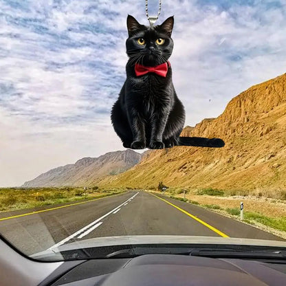 Pendentif Chat en Acrylique Décoration Suspendue avec Cordon Facile à Accrocher Breloque Ornement pour Rétroviseur Intérieur Accessoire Décoratif de Voiture 2D