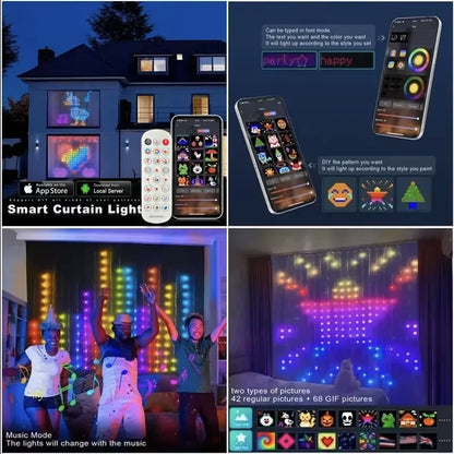 Rideau lumineux intelligent à 400led, application Bluetooth, guirlande lumineuse féerique RGB, bricolage, changement de musique, affichage pour fenêtre, décoration de chambre à coucher