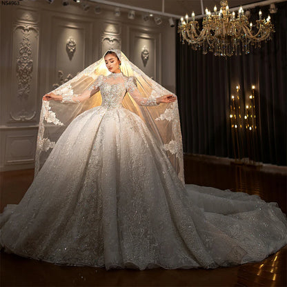 Customized NS4963 Long Sleeves Lace Wedding Dresses New With Handwork Beading