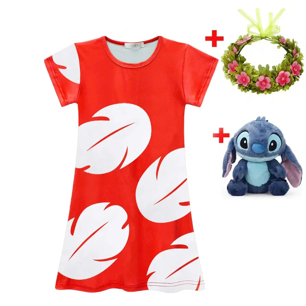 Lilo and Stitch Costume Girl Hawaii Costume Red Frock Halloween 2025 Lilo Vestido Summer Casual Robes