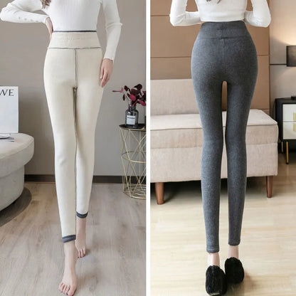 Pantalon crayon taille haute en laine d'agneau pour femme, leggings d'hiver épais, peluche moelleuse, longueur de rinçage, doublure en velours chaud ATIONS Ins, décontracté