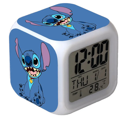 New Cartoon Lilo & Stitch Alarm Clock Anime Stitch Children's Toys Colorful Color Change Square Alarm Clock Kids Christmas Gift