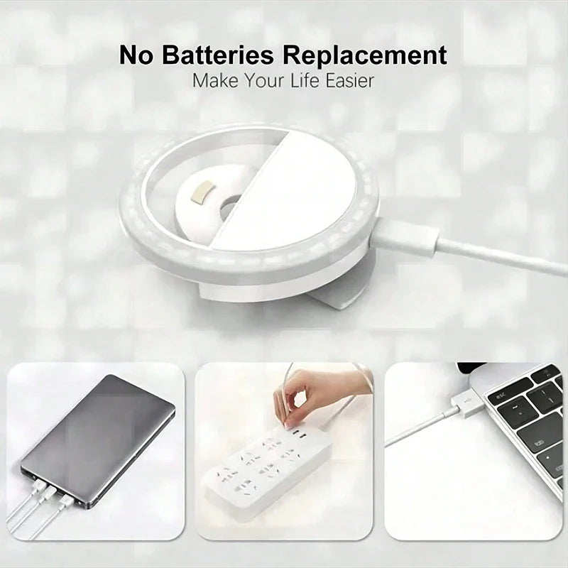 LED anneau de Selfie lumineux, éclairage de maquillage fantaisie, lampe de Selfie LED pour téléphones mobiles, veilleuse Photo, lampe de Selfie rechargeable