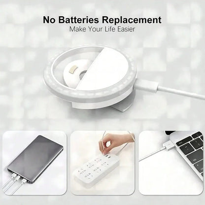 LED anneau de Selfie lumineux, éclairage de maquillage fantaisie, lampe de Selfie LED pour téléphones mobiles, veilleuse Photo, lampe de Selfie rechargeable