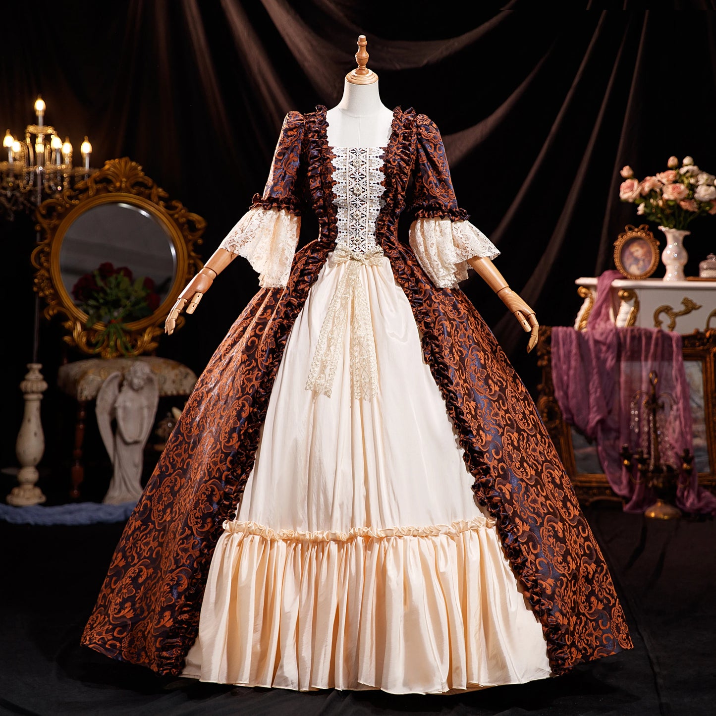 Baroque Ball Gown - Historic Princess Dress - Versailles Dress - Marie-Antoinette Style in Georgian Satin for Adults, Victorian Party Dress for Women