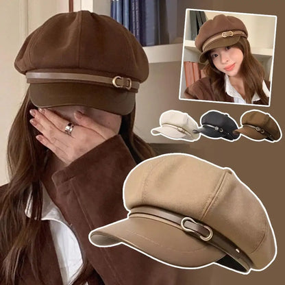 Béret de Style britannique rétro pour femmes, casquette de journal octogonale polyvalente pour grande circonférence de la tête, chapeau de printemps et d'automne