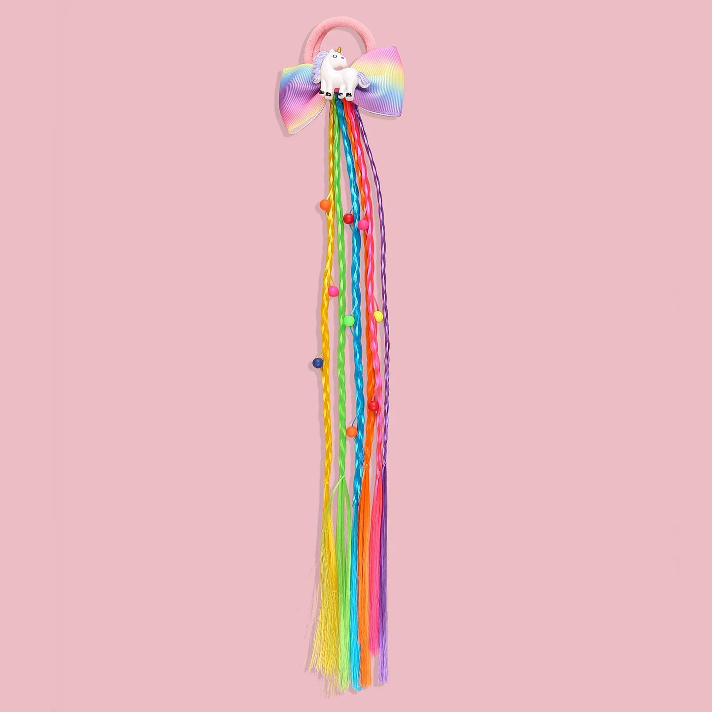 1PC Rainbow Bows Hairbands Dirty Braids Colorful Twist Tie Wigs Ponytail Kids Hair Accessories Nylon Bands Princess Headwear