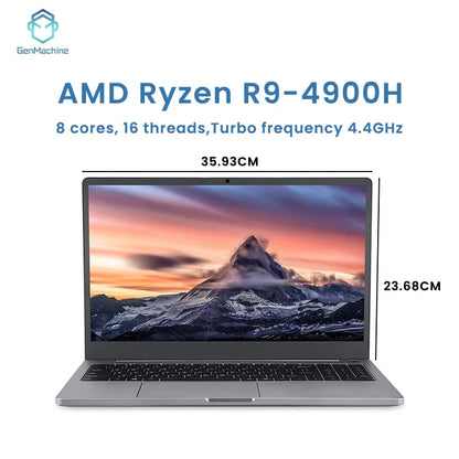 Genmachine Laptop AMD Ryzen™ 9 4900H 15.6 Inch LPDDR4 RAM M.2 NVME SSD Business Gaming Laptop Computer Notebook Radeon Graphics
