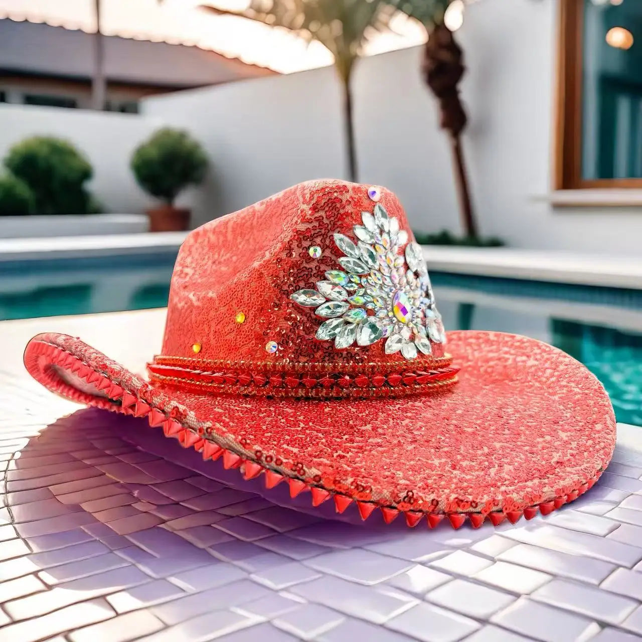 HongLuan Western rouge luxe Cowboy chapeau strass femme pour Cowgirl Costume, Cowboy chapeaux femmes et Cowboy accessoires pour homme