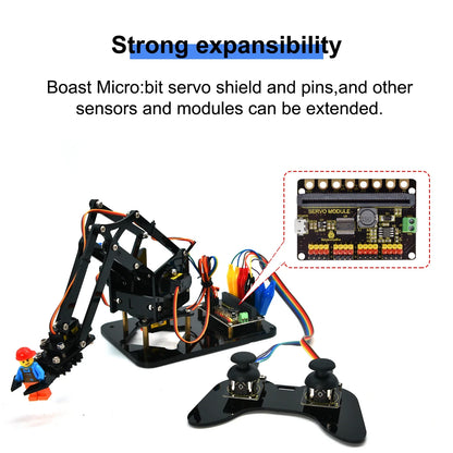 Keyestudio – Kit de bras de Robot Microbit 4DOF, pour BBC Micro:bit Stem, Kit éducatif avec programmation MakeCode/Python, 14 + adolescents
