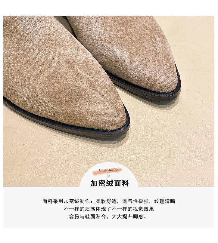 Matte Leather Gothic Western Cowboy Boots Women's Fashion Autumn New Style Pointed Toe Lace-up Retro High Top Flat Heel Boots