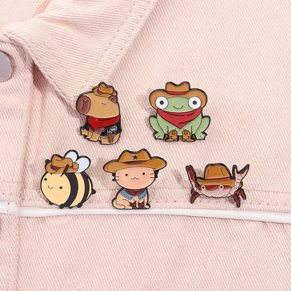 Cowboy Frog Bee Capybara Enamel Pin Cartoon Cowboy Lion Crab Animal Brooches Bag Lapel Bag Badge Funny Jewelry Gift for Friends