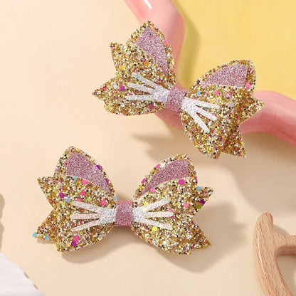 2 Paires de Barrettes Nœud Papillon Paillettes Arc-en-ciel pour Cheveux de Fille, Pinces à Cheveux pour Animaux, Nœuds de Cheveux pour Enfants
