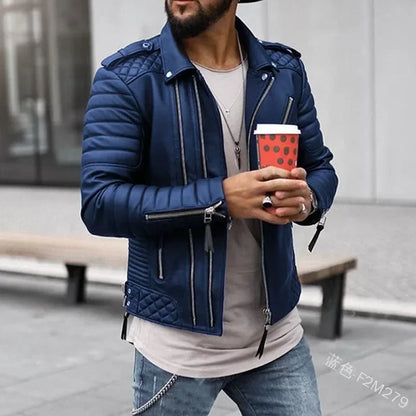 Nouvelles Vestes en cuir pour hommes Automne Hiver, Manteau en cuir matelassé de coton à fermeture éclair avec revers épaissi, Streetwear à la mode pour hommes
