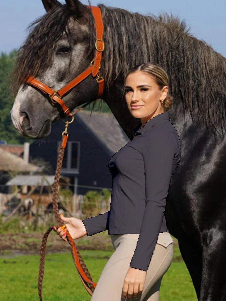MXLLINA Tee-shirts d'équitation bordeaux femme hauts équestres doux à manches longues pour femme cavalière chemise de base vêtement