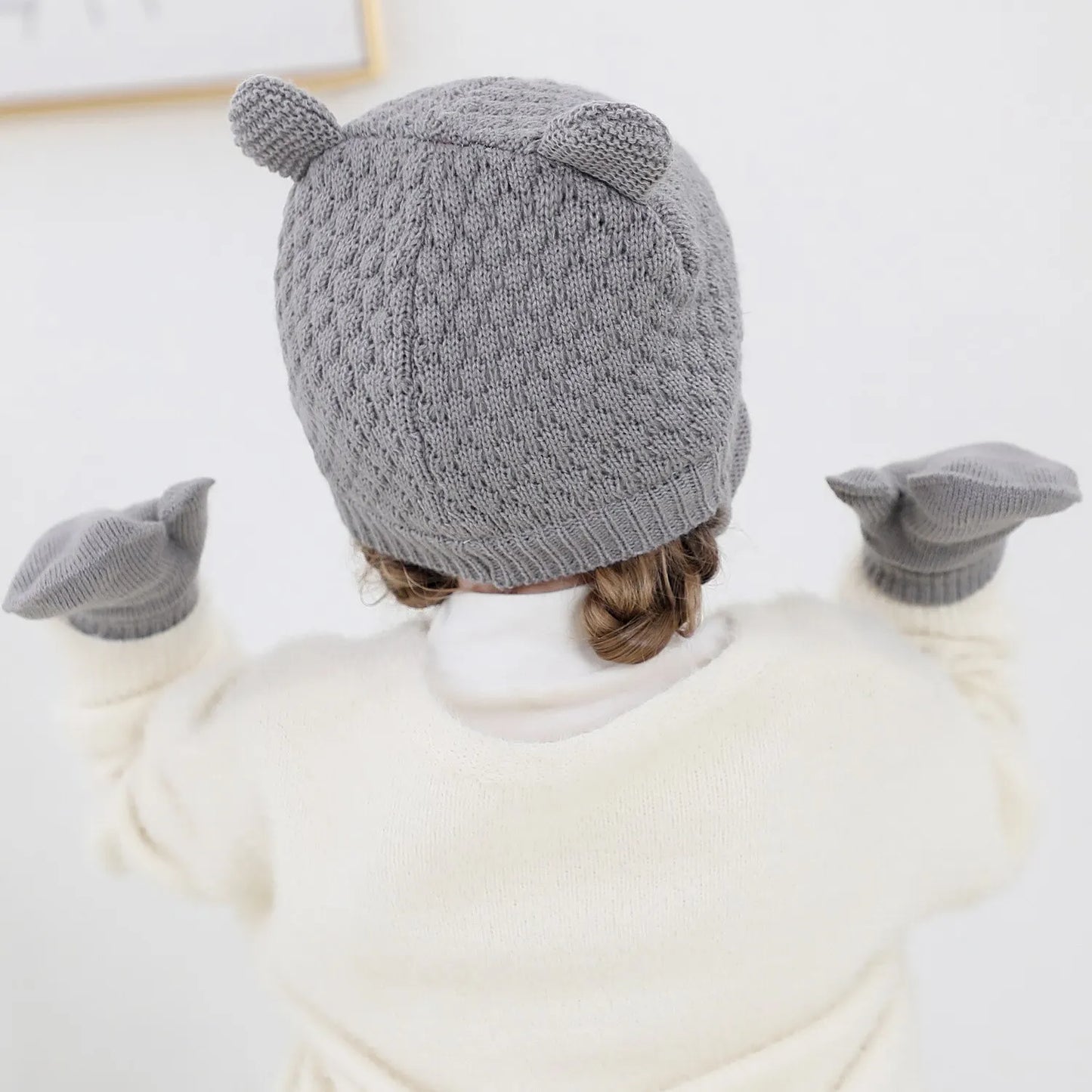 Ensemble de gants et bonnets en tricot pour bébé, protection des oreilles pour bébé, bonnet pour tout-petit, document solide, mignon, guerre en plein air, filles et garçons, automne et hiver, 2 pièces