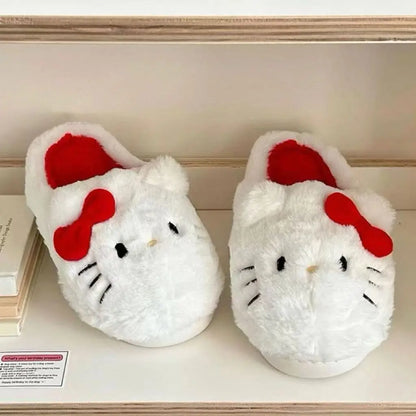 Sanrio Hello Kitty Plush Slippers Kawaii Keep Warm Anti-slip Autumn Female Winter Bedroom Student Child Cute Plush Slippers