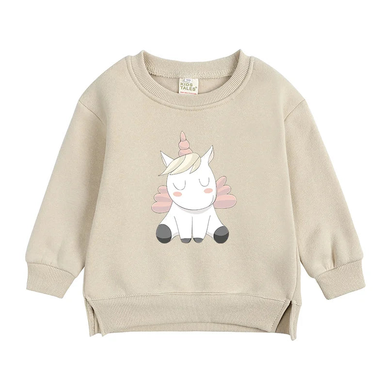 2024 Sweat-shirt polaire Licorne pour enfants, automne, 6 mois-7 ans, col rond, dessin animé, vêtements pour adolescents, garçons et filles, tenues de sport décontractées, costume