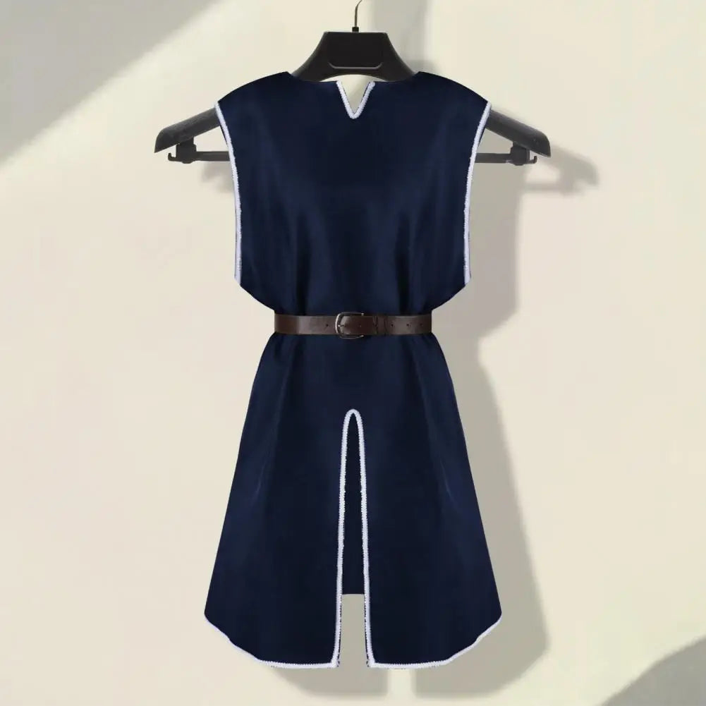 Medieval Viking Tunic Shirt V-Neck Sleeveless With Belt Mid Length Plus Size Cosplay Performance Halloween Costume Pirate Top