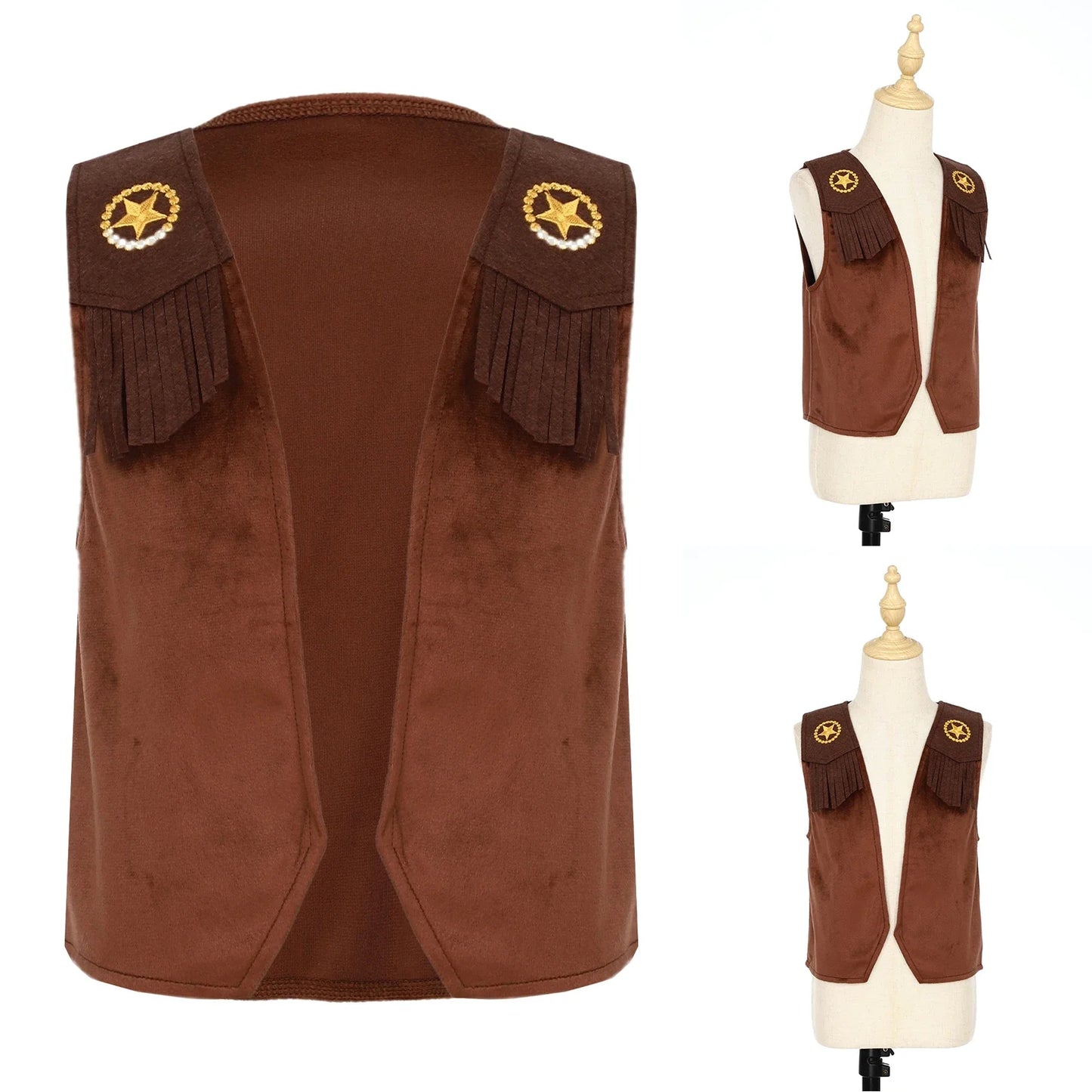 Children's Hippie Cowboy Costume, Toddler Boys Girls Cowgirl Vest, Open Front Fringed Vest for Halloween Cosplay Theme Party Outfits