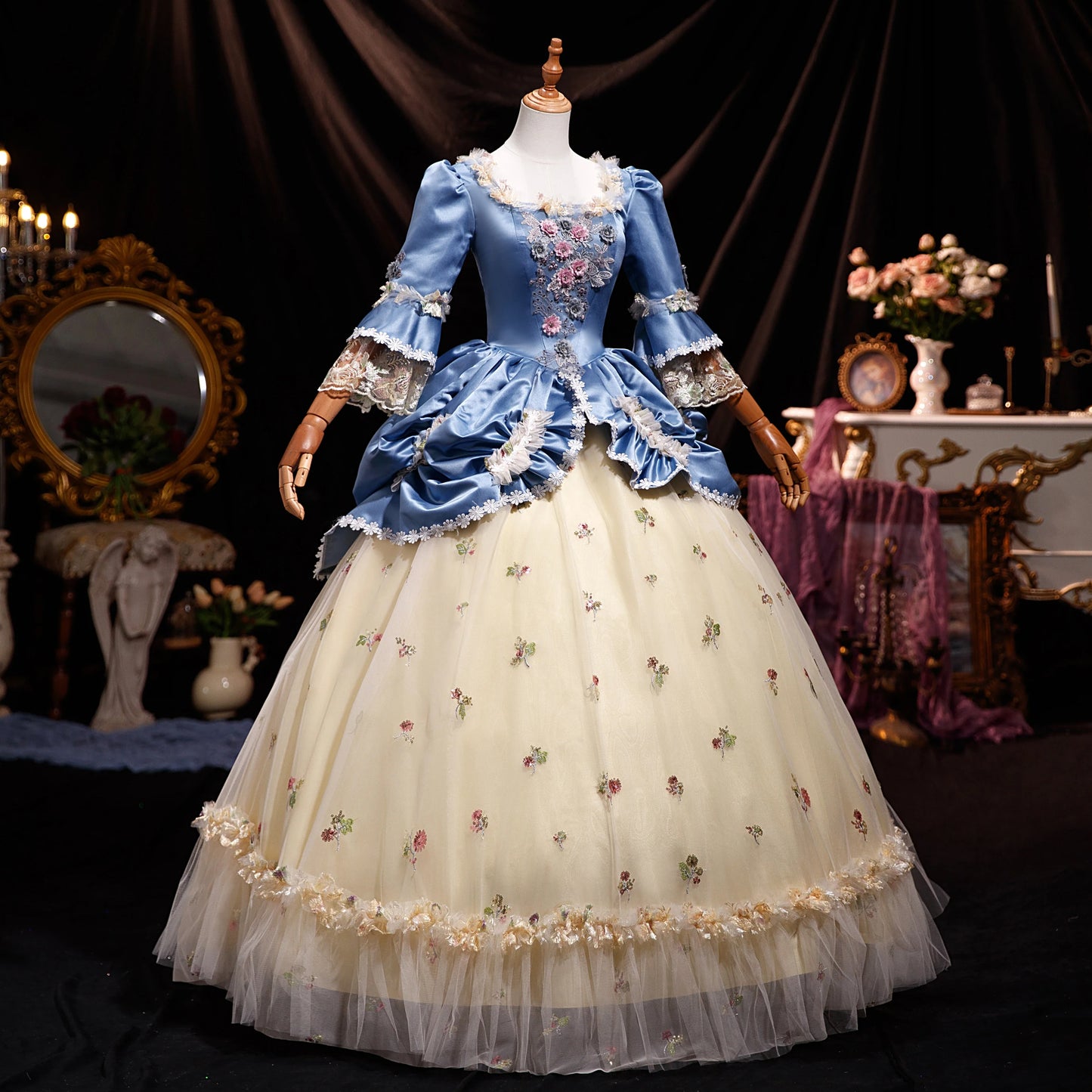 Baroque Ball Gown - Historic Princess Dress - Versailles Dress - Marie-Antoinette Style in Georgian Satin for Adults, Victorian Party Dress for Women