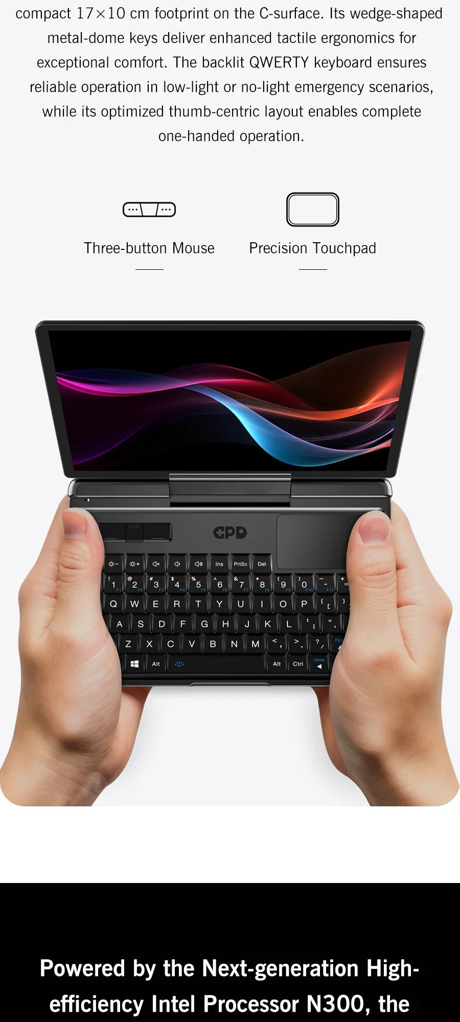 Nouvel ordinateur portable 7 pouces GPD MicroPC 2 Intel® Core™ i3-N300 16GB/512GB Portable Ordinateur Portable Windows 11