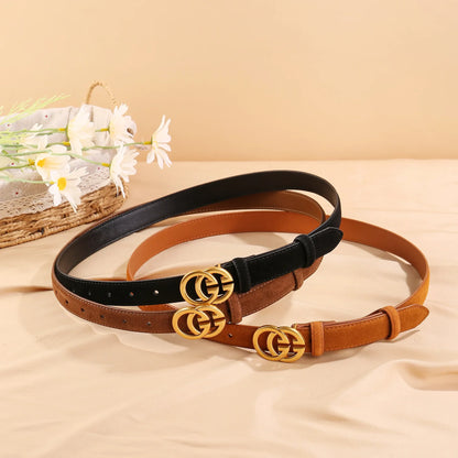 Ceinture en cuir de vache véritable noir pour femmes, boucle Double G, ceinture Slim réglable pour robes en jean et vêtements de bureau