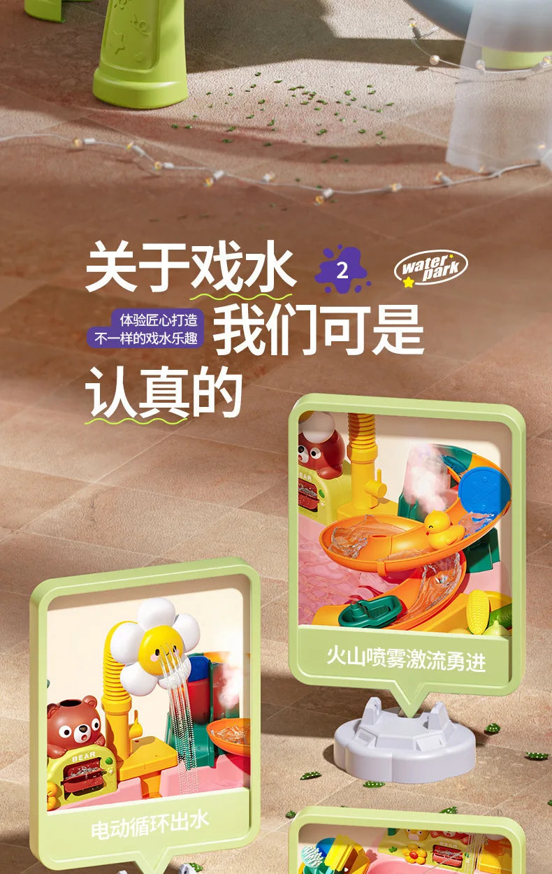 Children's kitchen toys electric fun water play water wash basin fishing dishwashing home role-playing baby early education toy