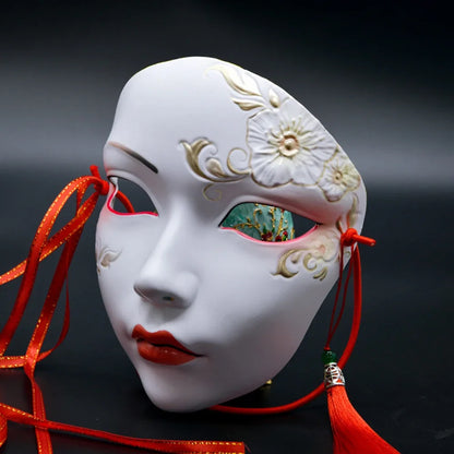 Masque de fête pour adultes, maquillage peint à la main, masque complet de file d'attente de carnaval, mascarade Kabuki pour carnaval Mardi Gras Cosplay