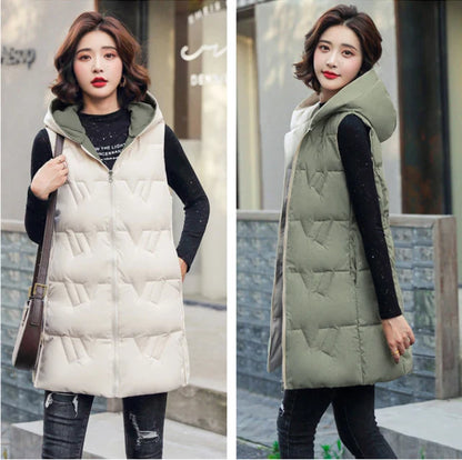 Double Side Vest Korean Slim Hooded Down Cotton Vest Women Waistcoat Sleeveless Jacket 2022 Autumn Winter Jacket Female Coat