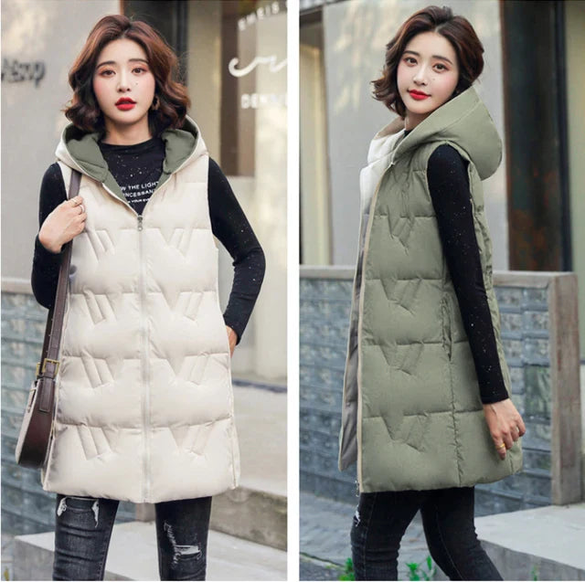 Double Side Vest Korean Slim Hooded Down Cotton Vest Women Waistcoat Sleeveless Jacket 2022 Autumn Winter Jacket Female Coat