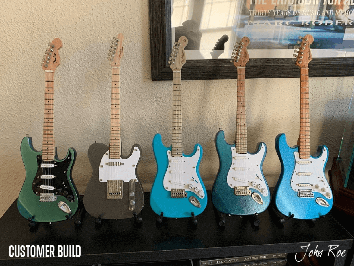 KIT DE MODÉLISATION de Guitare miniature - Fender™ Stratocaster™ - CONSTRUISEZ LA VÔTRE - Sous licence officielle