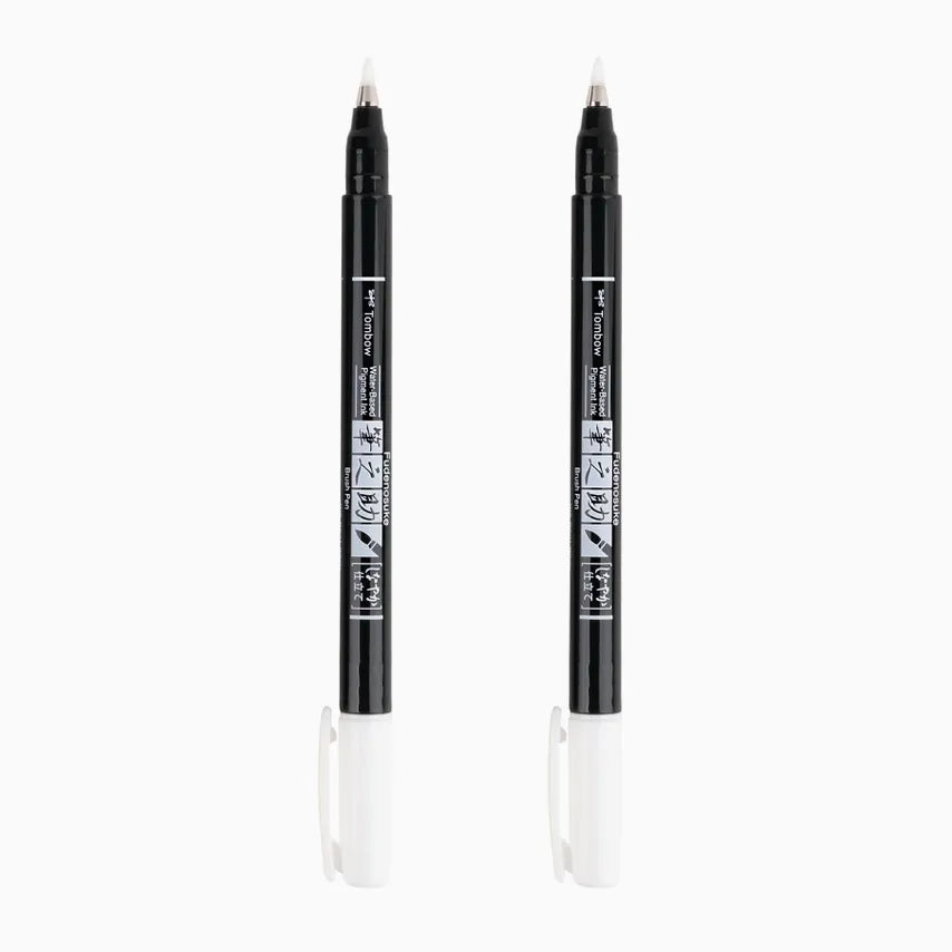 Tombow - Fudenosuke Calligraphy Brush Pens - White - 2 pack