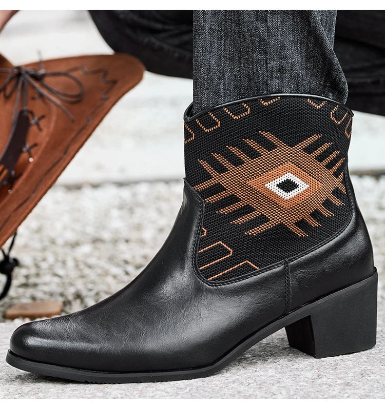 Cowboy Classic Fashionable Embroidered Pull On Boots with Wide Square Toe Western Retro Boot Durable 2025 Boots For Men