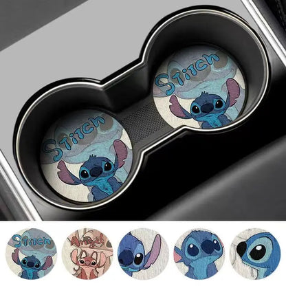 Lilo & Stitch Car Coaster Fun Car Goodies Cute Creative Water Coaster Interior Decoration Anti-slip Storage Pad Universal