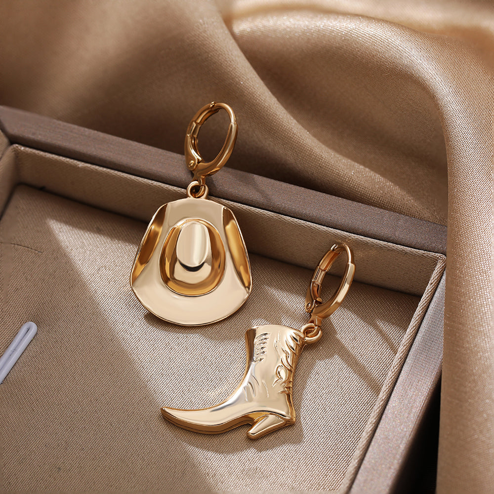 Boucles d'oreilles créoles unisexes asymétriques plaquées or, style punk, style cowboy, style western, idée cadeau rock