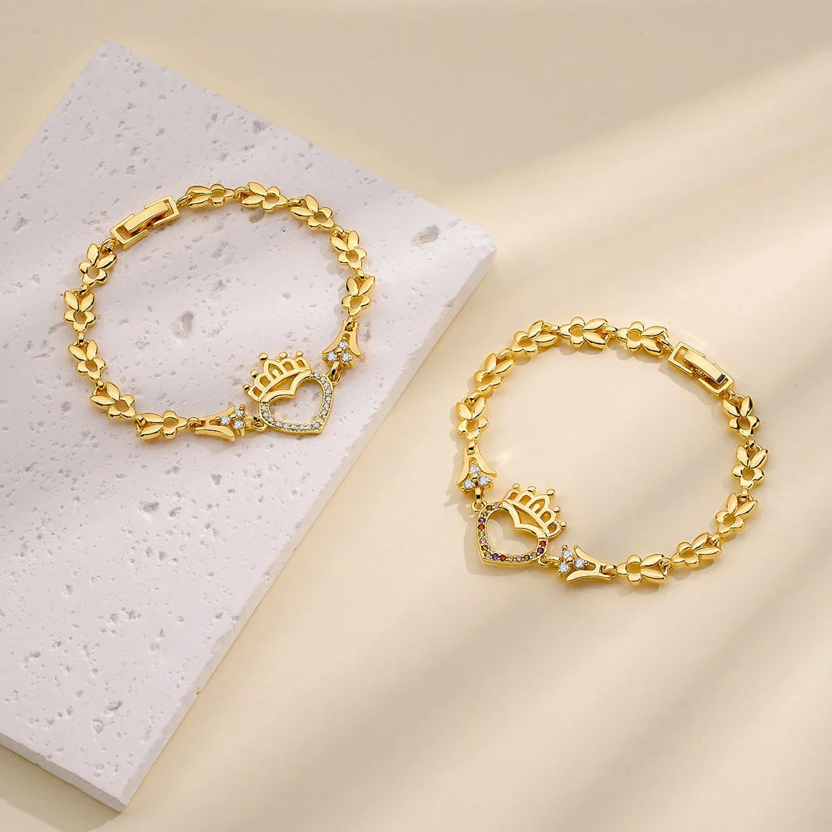 Fan Sibao-Bracelet creux en or incrusté pour femme, couronne de cœur, cadeau de la fête des Léons, contre-indiqué