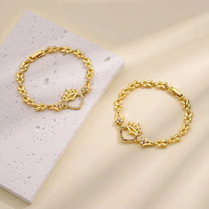 Fan Sibao-Bracelet creux en or incrusté pour femme, couronne de cœur, cadeau de la fête des Léons, contre-indiqué