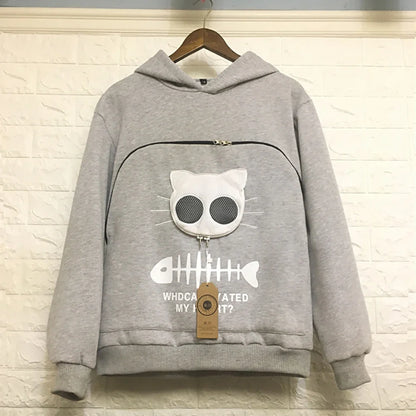 Sweatshirt Cat Lovers Hoodie Kangaroo Dog Pet Paw Pullovers Cuddle Pouch Cat Carrier Sweatshirt Pocket Animal Ear Hooded Plus