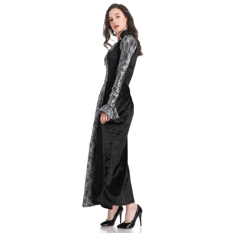 Halloween Jour des Morts Sexy Européen Médiéval Rétro Cour Gothique Reine du Poison Maléfique Vampire Costume Carnaval Fête Diable Sorcière